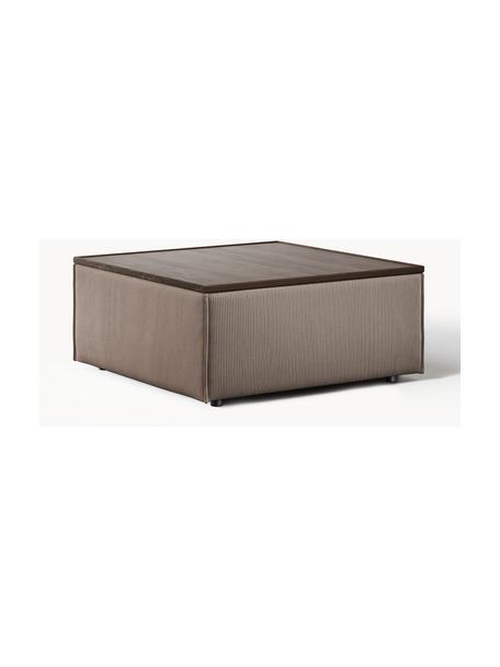 Sofa-Hocker Lennon aus Cord mit Stauraum, Bezug: Cord (92 % Polyester, 8 %, Tablett: Eichenholz, Spannplatte m, Gestell: Spanplatte, mitteldichte , Cord Taupe, dunkles Eichenholz, B 88 x T 88 cm