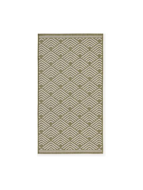 Alfombra estampada de interior/exterior Milano, Parte superior: 70% polipropileno recicla, Verde oliva, blanco, An 80 x L 150 cm (Tamaño XS)