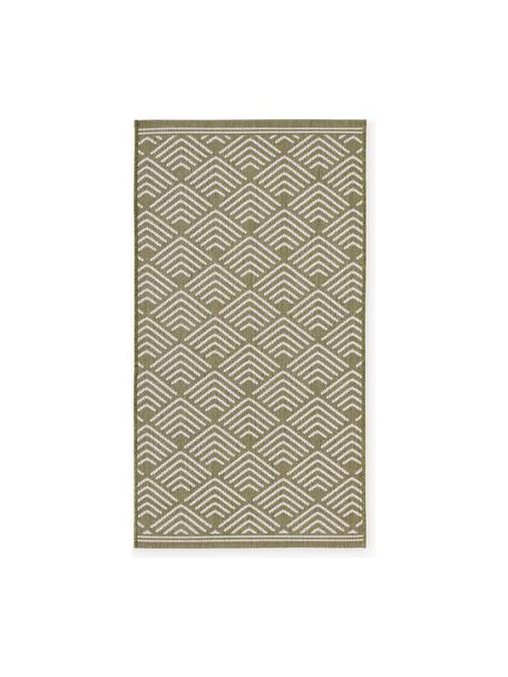 In- & outdoor vloerkleed Milano met grafisch patroon, Bovenzijde: 70% gerecycled polypropyl, Olijfgroen, wit, B 80 x L 150 cm (maat XS)