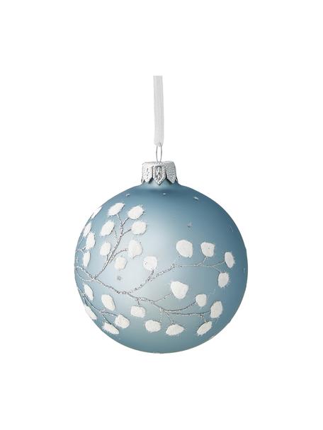 Mondgeblazen kerstballen Snow Ø 8 cm, 6 stuks, Glas, Blauw, wit, zilverkleurig, Ø 8 cm