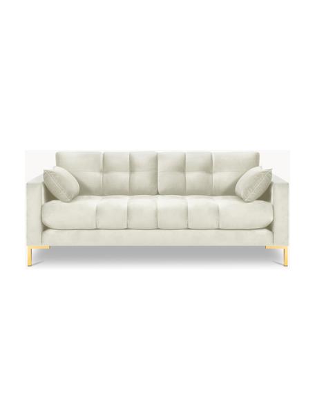Divano 2 posti in velluto Mamaia, Rivestimento: 100% velluto di poliester, Struttura: legno di pino massiccio, , Piedini: metallo rivestito, Velluto beige chiaro, ottonato, Larg. 152 x Prof. 92 cm