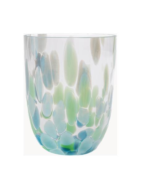 Handgefertigte Wassergläser Big Confetti, 6 Stück, Glas, Blautöne, Mintgrün, Transparent, Ø 7 x H 10 cm, 250 ml
