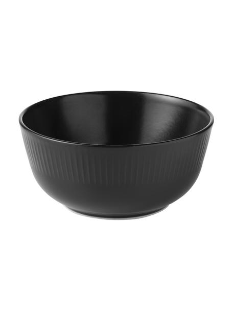Čierna miska s drážkovou štruktúrou Groove, 4 ks, Kamenina, Čierna, Ø 15 x V 7 cm