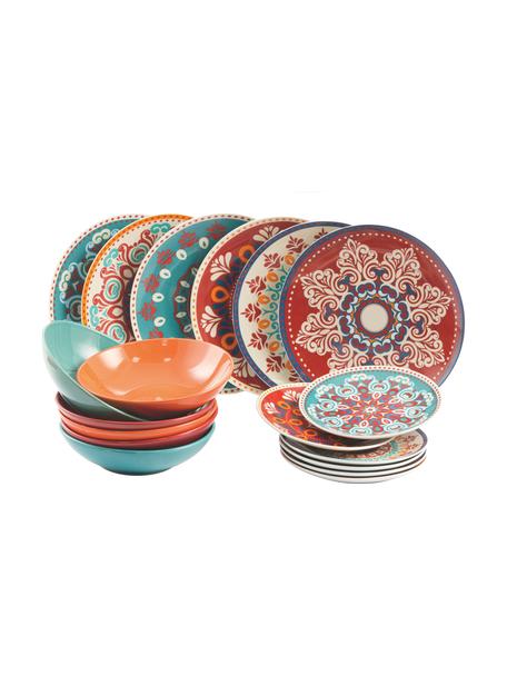 Vajilla de porcelana Shiraz, 6 comensales (18 pzas.), Porcelana, Multicolor, Set de diferentes tamaños