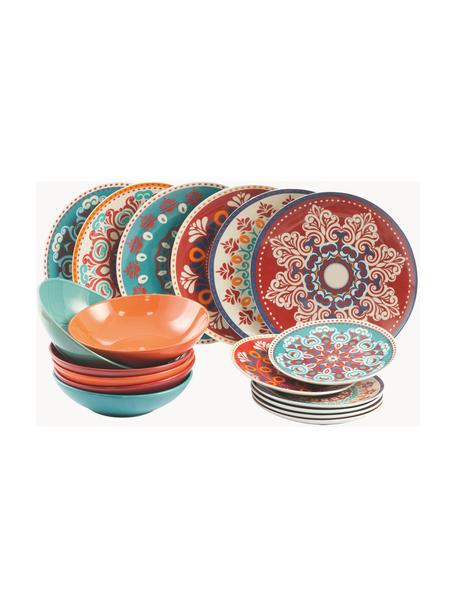 Geschirr-Set Shiraz aus Porzellan, 6 Personen (18er-Set), Porzellan, Bunt, gemustert, Set mit verschiedenen Größen