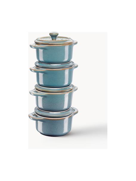 Set 4 casseruole Mini Cocotte, Ceramica smaltata, Petrolio, Ø 10 x Alt. 7 cm, 200 ml