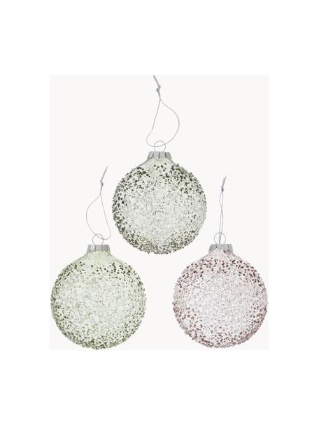 Kerstballen Hedda, set van 12, Gelakt glas, Transparant, beige, groen, Ø 8 x H 8 cm