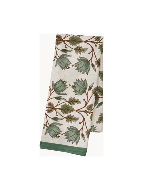 Baumwoll-Tischdecke Flora mit Blumenmuster, 100 % Baumwolle, Olivgrün, Braun, Off White, 8-10 Personen (B 170 x L 300 cm)