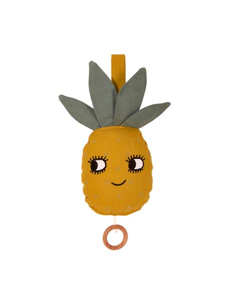 Sonajero colgante artesanal Pineapple, Algodón con certificado OCS, Amarillo, gris verdoso, An 25 x Al 10 cm