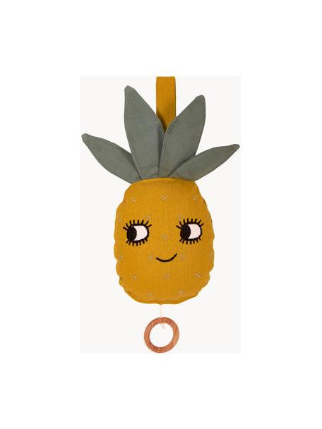 Handgefertigte Spieluhr Pineapple, Baumwolle, OCS-zertifiziert, Orange, Salbeigrün, B 10 x H 25 cm