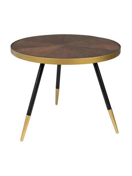Ronde houten salontafel Denise, Tafelblad: MDF met essenhoutfineer, Donker hout, goudkleurig, Ø 61 cm