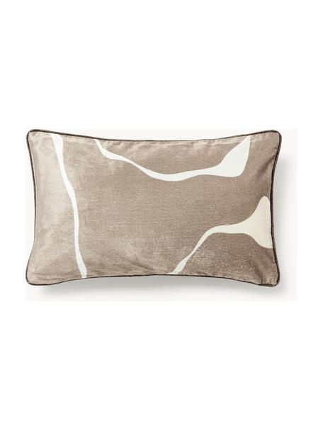 Fluwelen kussenhoes Seraphina, Fluweel (51% katoen, 49% viscose), Taupe, wit, B 30 x L 50 cm