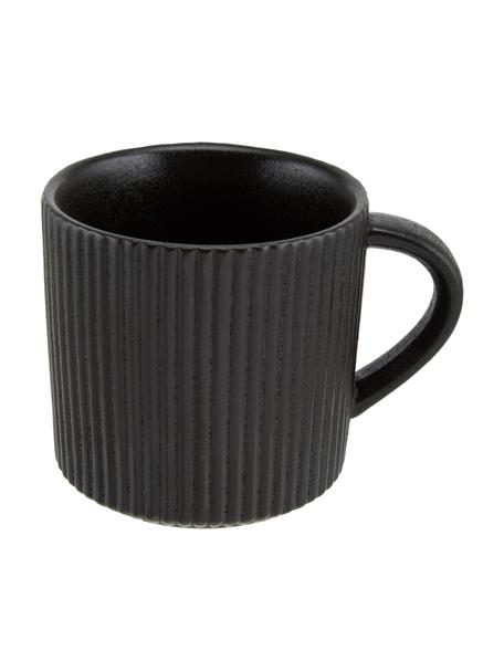 Tazas de café con relieves Neri, 2 uds., Gres, Negro, Ø 9 x Al 9 cm