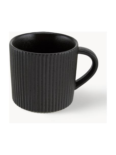 Tazas de café con relieves Neri, 2 uds., Gres, Negro mate, Ø 9 x Al 9 cm, 350 ml