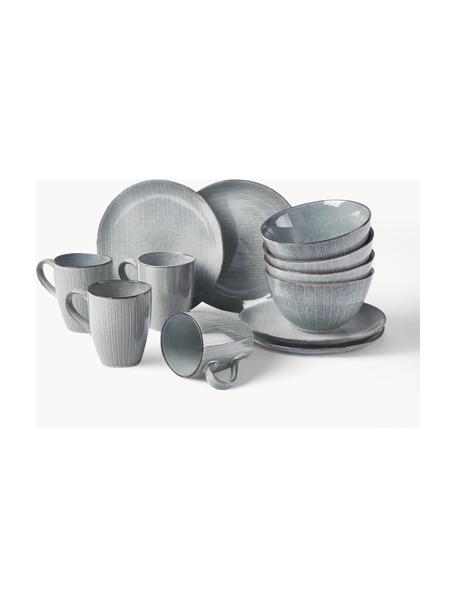 Set de desayuno artesanal Nordic Sea, 4 comensales (12 pzas.), Gres, Gris azulado jaspeado, 4 comensales (12 pzas.)