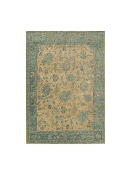 Tapis à motif ornemental Frencie, 55 % polyacrylique, 27 % polyester, 17 % coton, 1 % latex, Tons verts et beiges, larg. 120 x long. 180 cm (taille S)