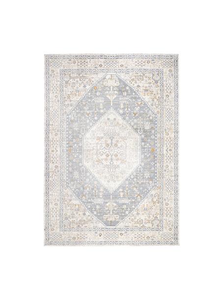 Handgeweven chenille vloerkleed Neapel, Bovenzijde: 95% katoen, 5% polyester, Onderzijde: 100% katoen Het in dit pr, Blauwgrijs, crèmewit, taupe, B 80 x L 150 cm (maat XS)