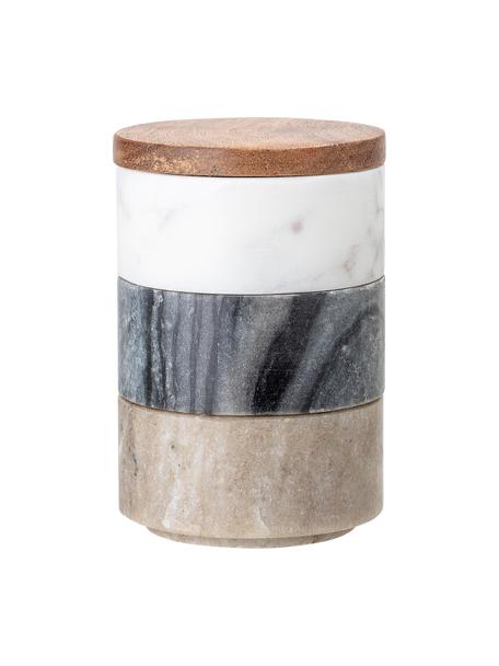 Set de botes artesanales de mármol Gatherings, 3 pzas., Botes: mármol, Mármol marrón, gris y blanco, madera de acacia, Ø 8 x Al 12 cm, cada uno 85 ml