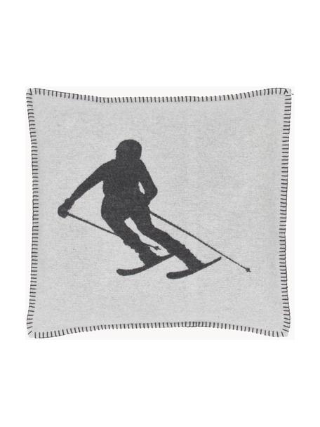 Kissenhülle Skiers in Grau, 85% Baumwolle, 15% Polyacryl, Hellgrau, Grau, B 50 x L 50 cm