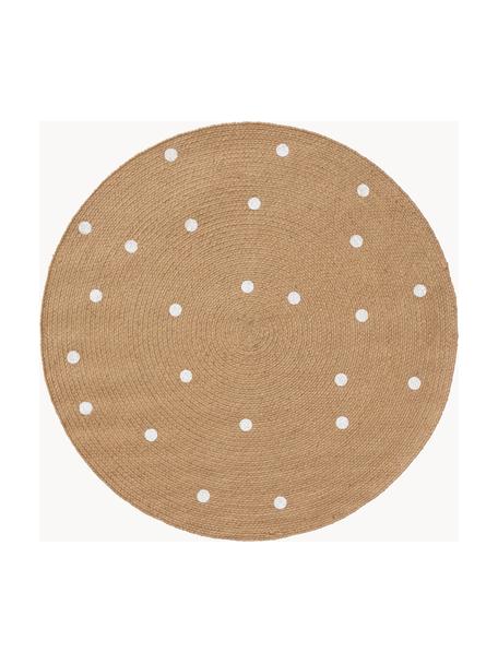 Ručne tkaný okrúhly detský koberec z juty Pippa, 100 % juta, Svetlohnedá, biela, Ø 115 cm (veľkosť S)