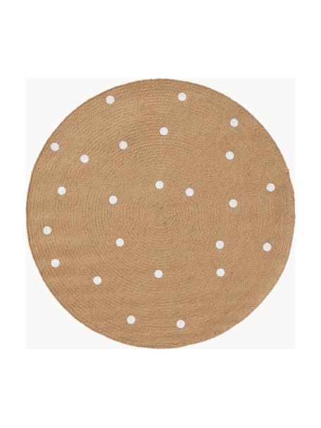 Tapis rond pour enfant tissé à la main Pippa, 100 % jute, Brun clair, blanc, Ø 115 cm (taille S)