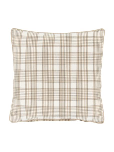 Geruite kussenhoes Stirling met bies, 100% katoen, Beige, crèmewit, B 45 x L 45 cm