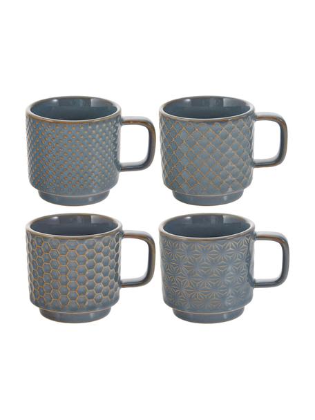 Tasse à espresso céramique Lara, 4 élém., Grès cérame, Bleu-gris, brun, Ø 6 x haut. 6 cm, 120 ml