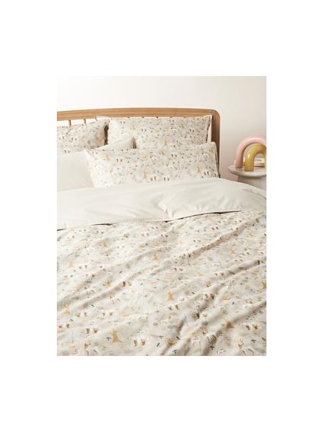 Housse de couette en percale de coton motif forêt Lamia, Beige, larg. 140 x long. 200 cm