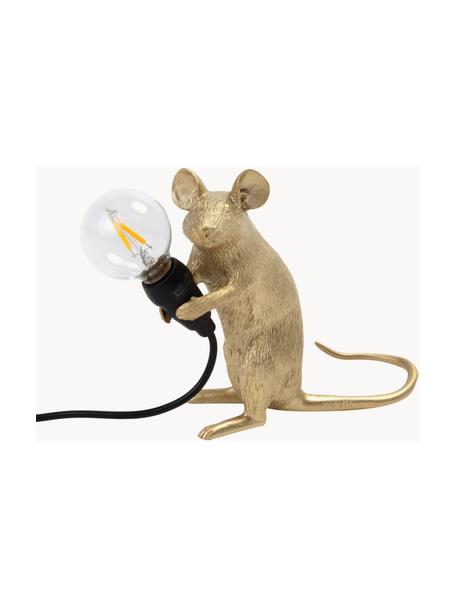 Kleine design LED tafellamp Mouse met USB poort, Lamp: kunsthars, Goudkleurig, B 13 x H 15 cm
