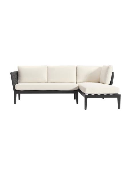 Narożna sofa ogrodowa Caline, Tapicerka: 100% poliester Dzięki tka, Stelaż: aluminium, Złamana biel, antracytowy, S 149 x G 77 cm, prawostronna
