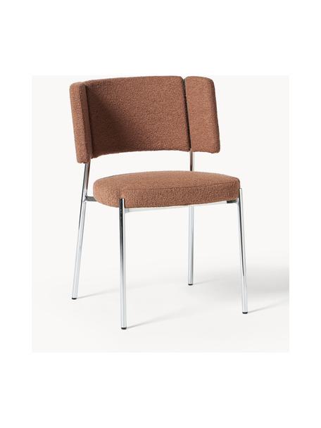 Bouclé gestoffeerde stoelen Samantha, 2 stuks, Bekleding: bouclé (100% polyester) M, Poten: gecoat metaal Dit product, Bouclé Nougat, zilverkleurig, B 55 x D 55 cm