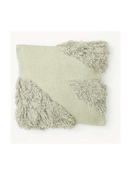 Baumwoll-Kissenhülle Inga mit Fransen-Motiv, 100 % Baumwolle, GRS-zertifiziert, Salbeigrün, B 45 x L 45 cm