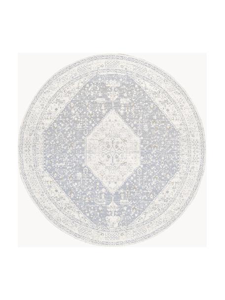 Alfombra redonda artesanal de chenilla Neapel, Parte superior: 95% algodón, 5% poliéster, Reverso: 100% algodón El material , Gris azulado, blanco crema, Ø 120 cm (Tamaño S)