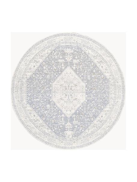Tapis rond chenille tissé main Naples, Gris-bleu, blanc crème, Ø 120 cm (taille S)