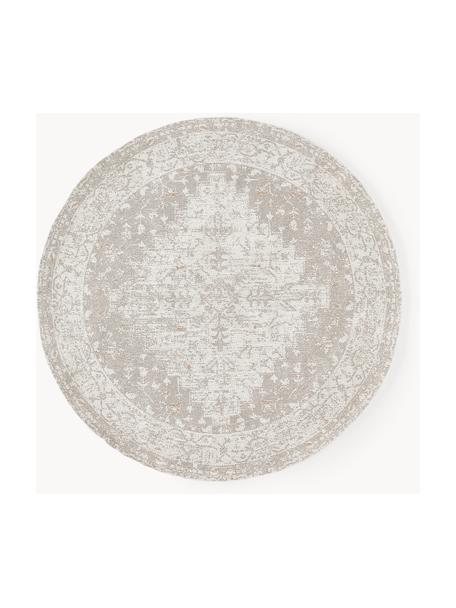 Tapis rond chenille tissé main Naples, 100 % polyester, Gris-bleu, blanc crème, Ø 120 cm (taille S)