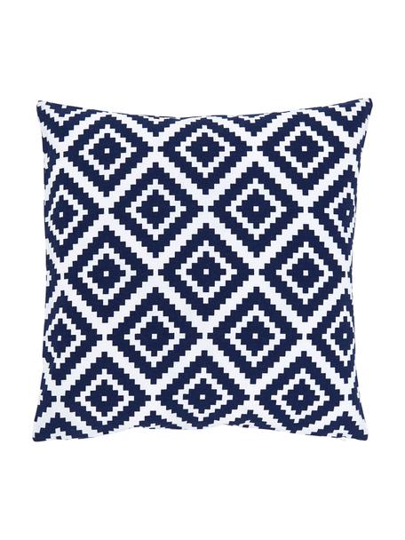 Federa arredo con motivo grafico Miami, 100% cotone, Blu scuro, bianco, Larg. 45 x Lung. 45 cm
