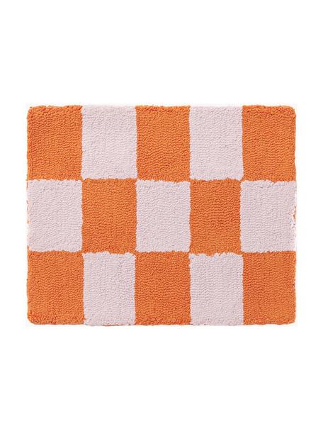 Handgetufte placemats Kio Check, 4 stuks, 100% katoen, Oranje, Off White, B 35 x L 45 cm