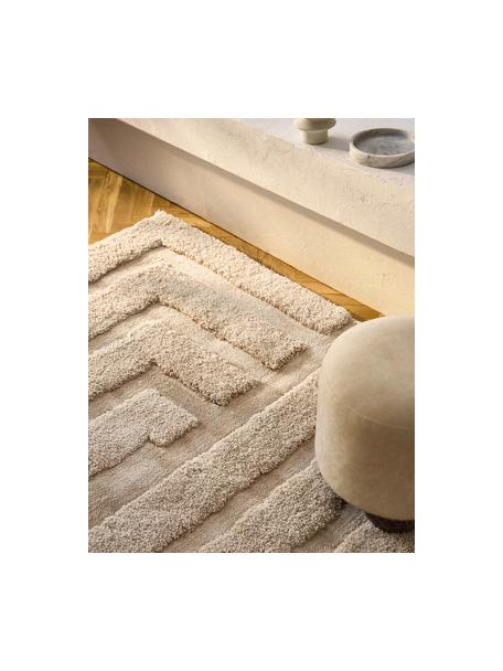 Flauschiger Hochflor-Teppich Genève mit erhabener Hoch-Tief-Struktur, Flor: Mikrofaser (100 % Polyest, Hellbeige, B 80 x L 150 cm (Größe XS)