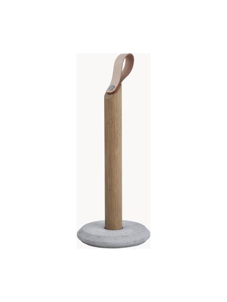 Portarrollos de cocina de madera de roble Grab, Barra: madera de roble, Correa: cuero, Madera de roble, gris, Ø 15 x Al 32 cm