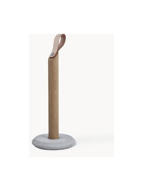 Portarotolo da cucina in legno di quercia Grab, Asta: legno di quercia, Piede: cemento, Legno chiaro, grigio, Ø 15 x Alt. 32 cm