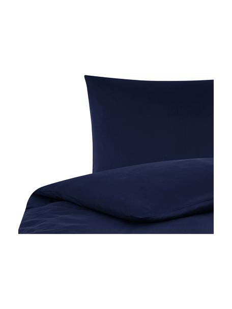 Pościel z satyny bawełnianej Comfort, Ciemny niebieski, 155 x 220 cm + 1 poduszka 80 x 80 cm