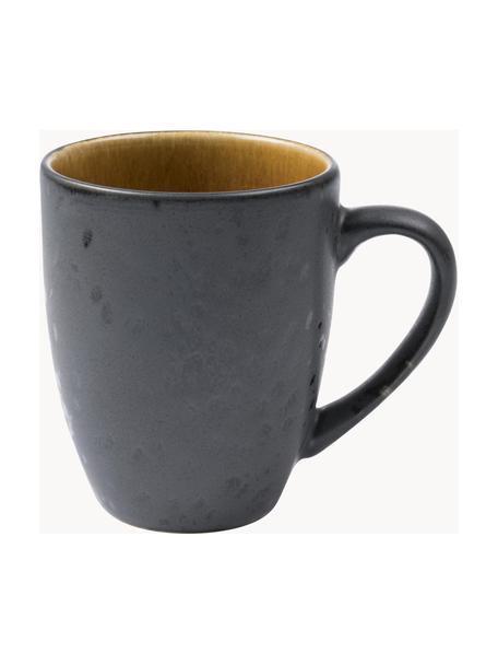 Tazas Gasper, 4 uds., Cerámica de gres, Negro, mostaza, Ø 9 x Al 11 cm, 300 ml