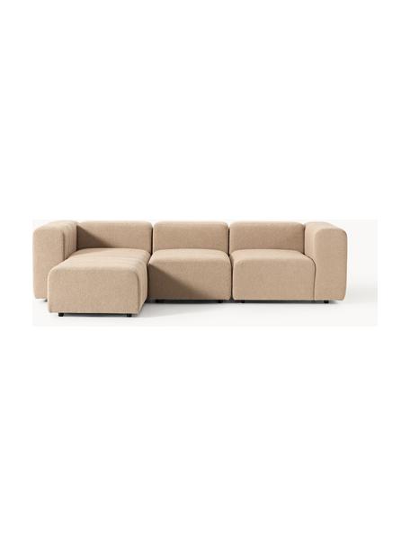 Modulares Bouclé-Sofa Lena (4-Sitzer) mit Hocker (links/rechts), Bezug: Bouclé (93 % Polyester, 6, Gestell: Buchenholz, Spanplatte, H, Bouclé Beige, B 287 x T 181 cm