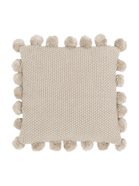 Strick-Kissenhülle Molly in Beige mit Pompoms, 100% Baumwolle, Beige, 40 x 40 cm