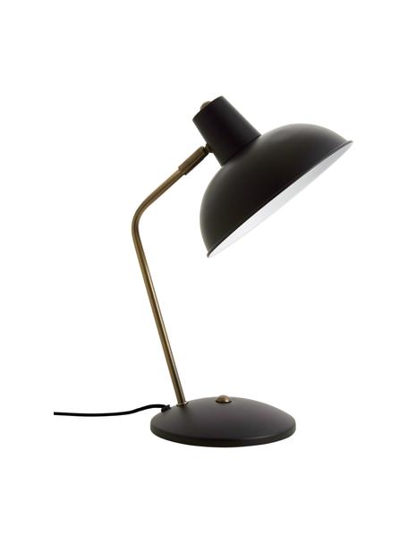 Lampe de bureau rétro noire Hood, Luminaire : noir, couleur laiton Intérieur abat-jour : blanc, larg. 20 x haut. 38 cm