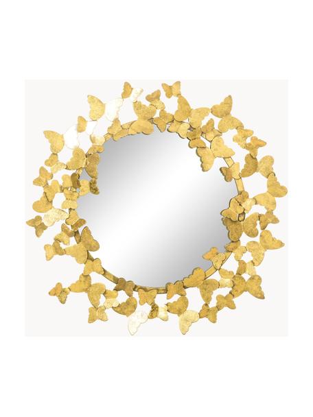 Runder Wandspiegel Butterfly mit Antik-Finish, Rahmen: Metall, beschichtet, Rückseite: Mitteldichte Holzfaserpla, Spiegelfläche: Spiegelglas, Goldfarben, Ø 67 x T 4 cm