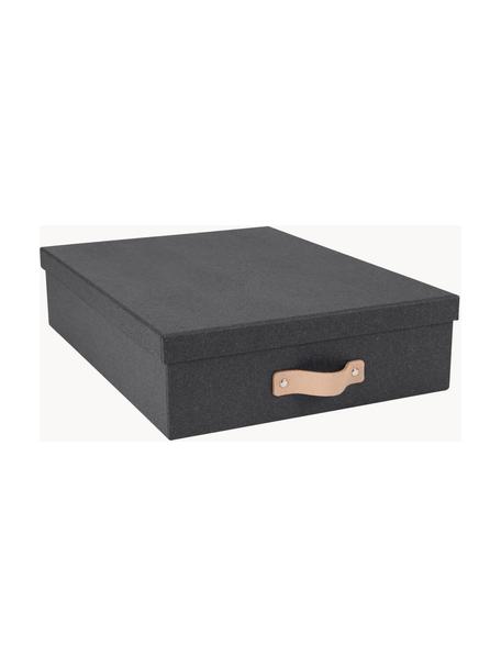 Aufbewahrungsbox Oskar II, Organizer: Fester Karton, mit Holzde, Griff: Leder, Schwarz, Beige, B 26 x H 9 cm