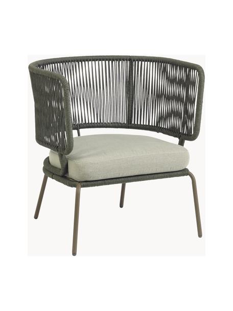 Fauteuil lounge de jardin corde tressée Nadin, Gris-vert, larg. 74 x prof. 65 cm