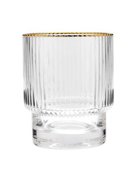 Ręcznie wykonana szklanka z ryflowanym reliefem Minna, 4 szt., Szkło dmuchane, Transparentny ze złotą krawędzią, Ø 8 x W 10 cm, 300 ml