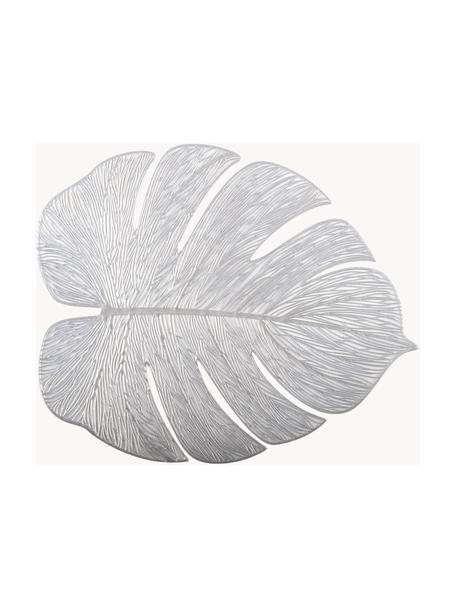 Kunststoffen placemats Leaf, 2 stuks, Kunstvezels, Zilverkleurig, B 40 x L 33 cm